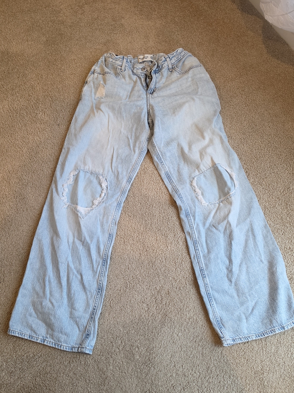 abercrombie kids Light Blue Relaxed Straight Jeans with Knee Distressing